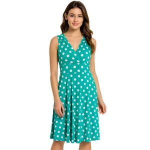 Ronni Nicole Y2K 90's Polka Dot V-Neck Pull-On Ruched Sleeveless Midi Dress